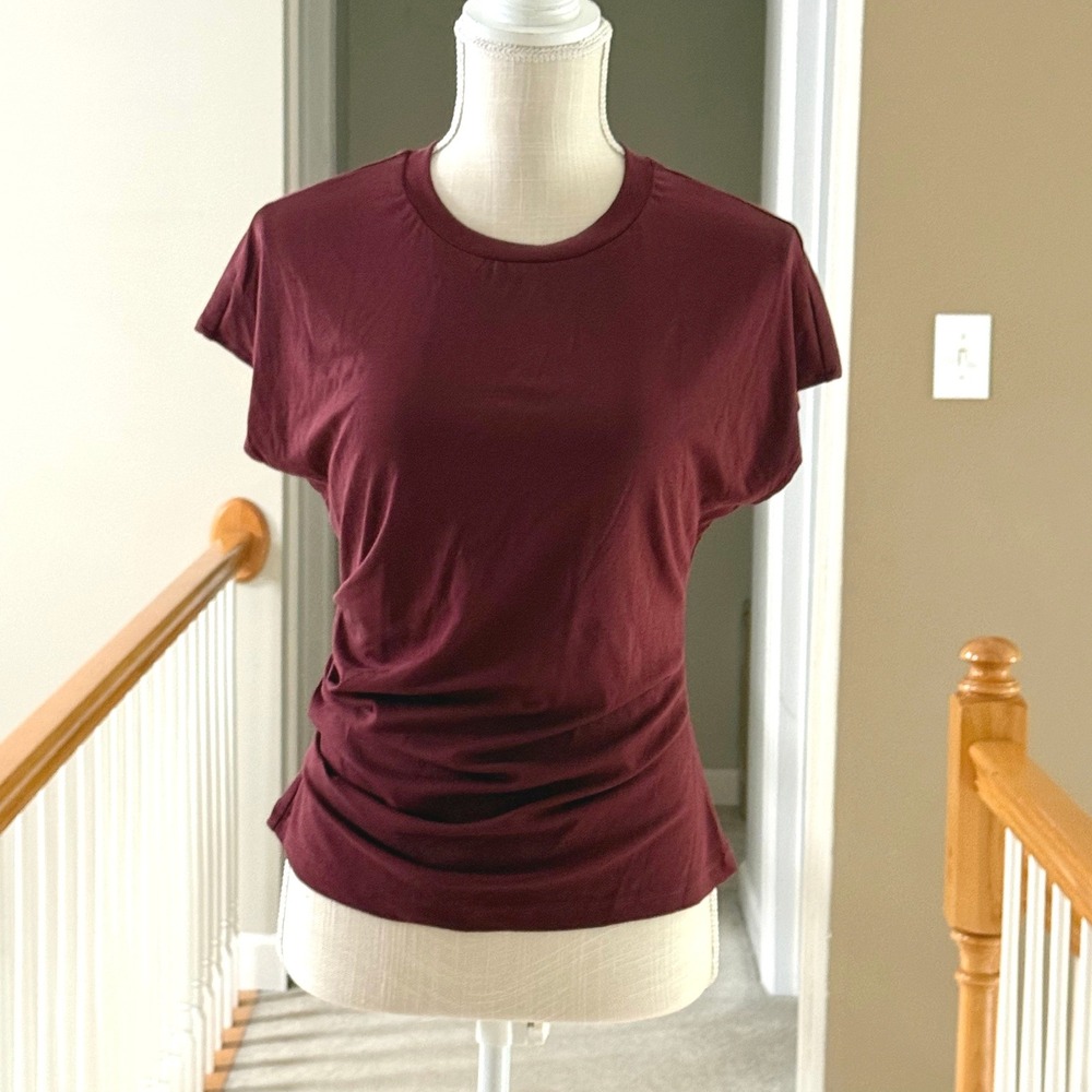 OGL Move Womens Ruby Red Ruched Side Short Sleeve Top Size S NWT